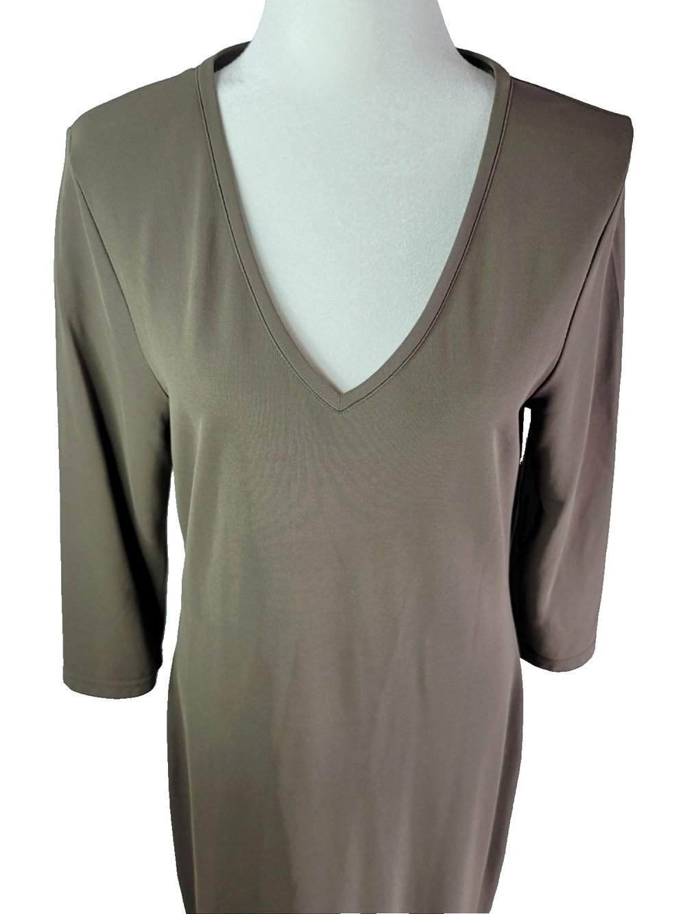 Military Green EXPRESS WORLD BRAND Y2K 3/4 Sleeve V-Neck Dress Size 13/14 READ